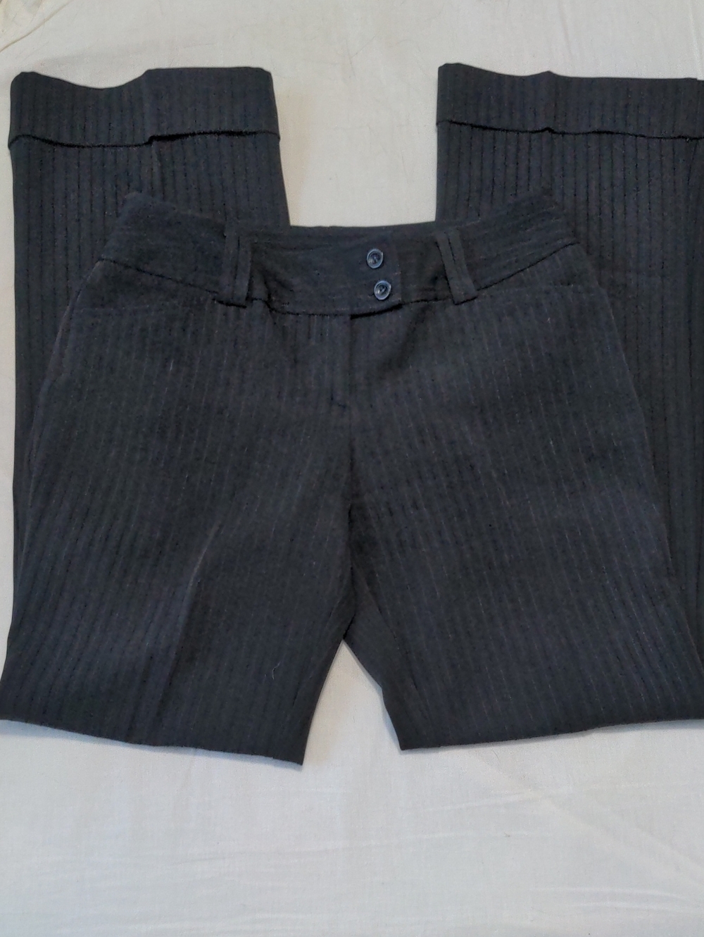 Tracy Evans Wide Leg Black On Black Pinstripe Trousers Size 5